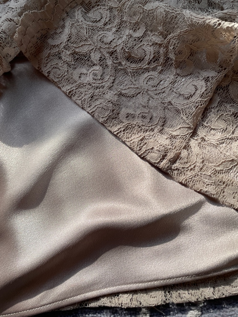 NWT Liz Claiborne Taupe Lace Short Sleeve V-Neck Blouse Size 10 Petite - Picture 5 of 8